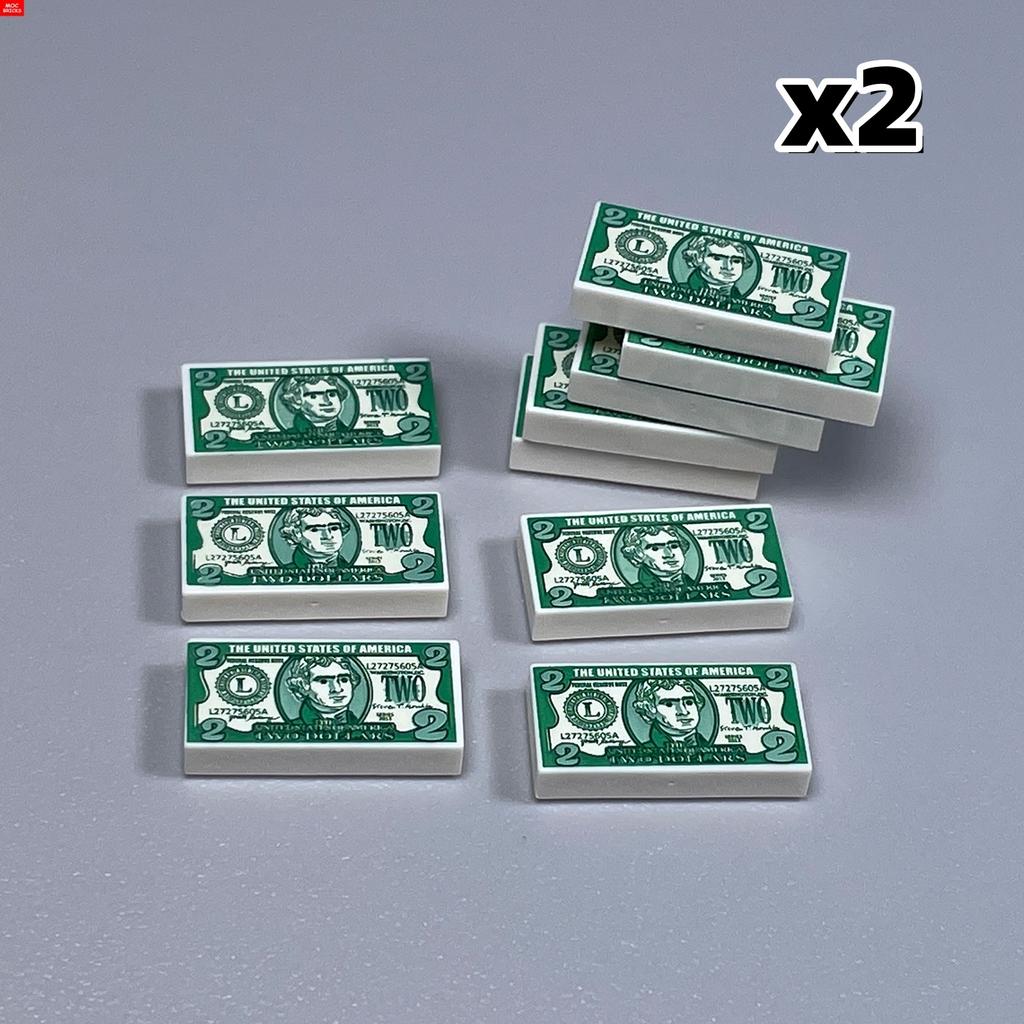 MOC Bricks Bill Dollar 1x2 Money Printed Tiles Euro Street View Cash Treasure Accessories Building Blocks Kids Toys