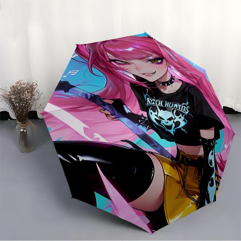1PC KPop Demon Hunters Automatic Folding Umbrella, Automatic Folding Umbrella with 8 Ribs, Convenient for Outdoor Use  024