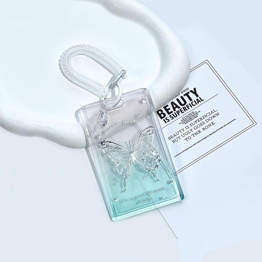 Transparent Photocard Holder Kpop Idol Card Holder Cute Butterfly Slider Design Protective Case Student Backpack PendantKeychain