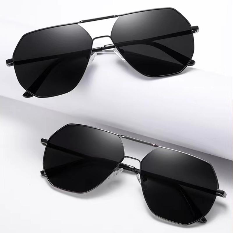 Color Shift Sunglasses Men Classic Metal Material Frame Sun Glasses UV400 Protection Male Classic Double Bridge Square Driving Googles