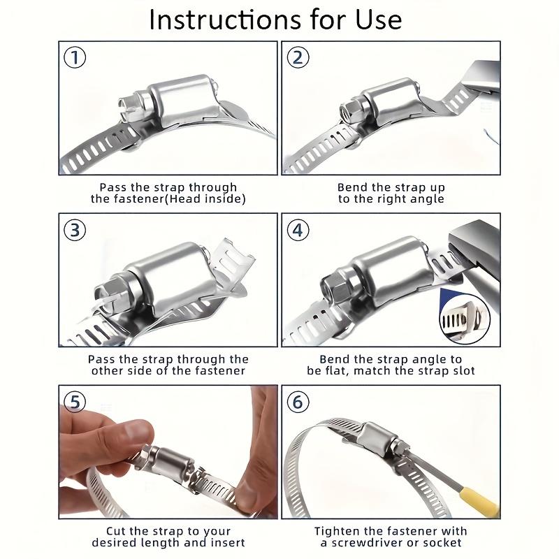 Hose Clamp, DIY 200 cm with 5 Fasteners of Perforated Metal Strap of Perforated Metal Strap, 304 Stainless Steel Hose Featuring Worm Gear Clamp