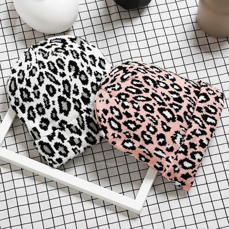 Fashion Leopard-print Knitted Hat Beanie Hat Woolen Hat for Outdoor Activities