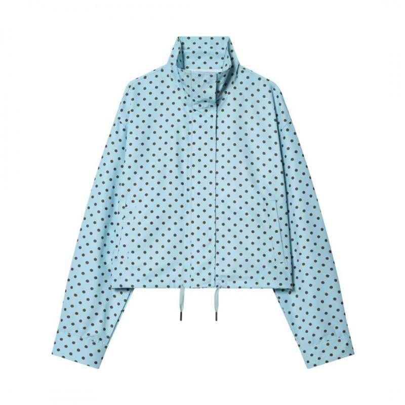 Womens Stand Collar Long Sleeve Colorblock Polka Dot Drawstring Jacket Short Outerwear