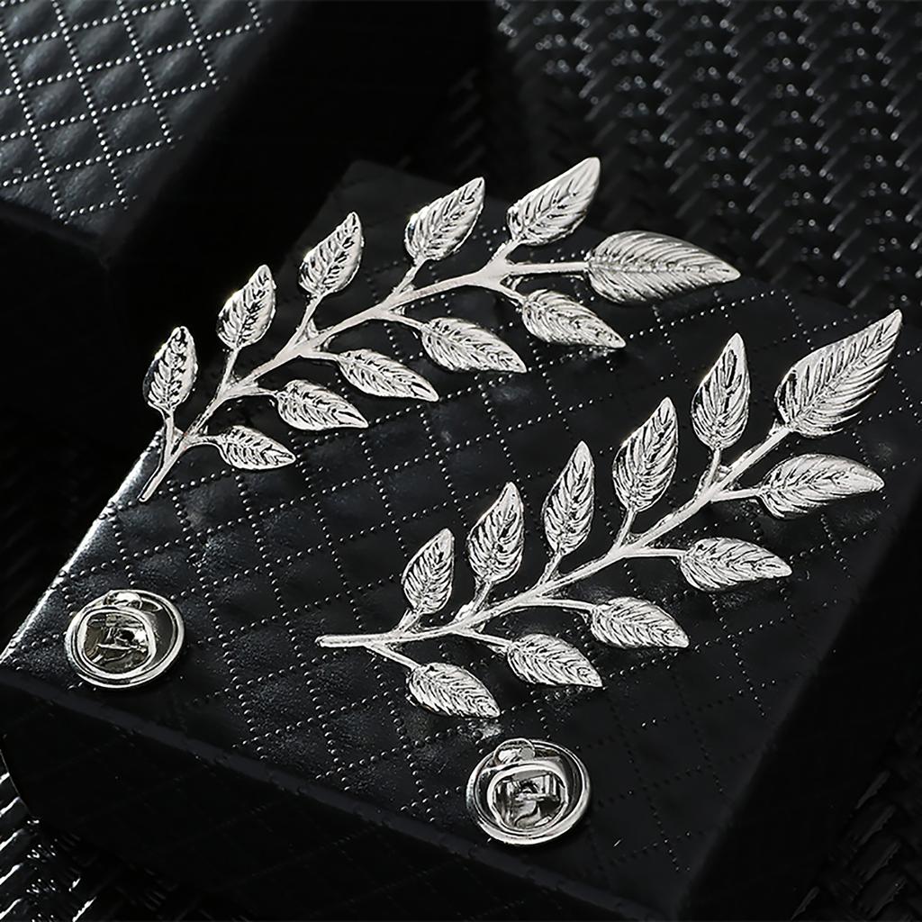 1 Pair Retro Collar Brooches Tree Leaf Wolf Rhinestone Fashion Lapel Pin For Men Women Shirts Suits Clothes Decor Jewelry Gift