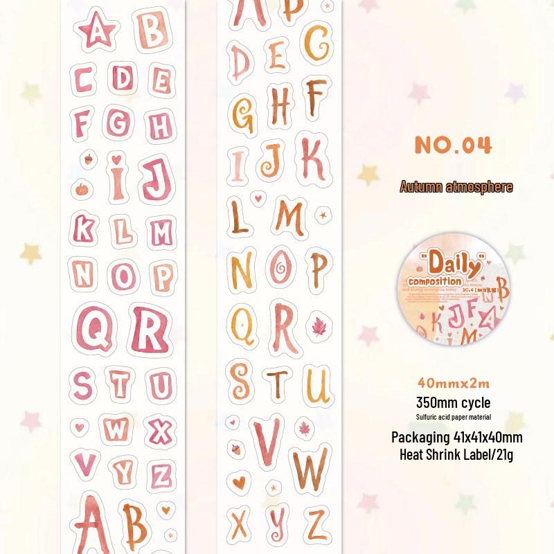 Gradient Color Journal Stickers: Numbers & Letters on Die-Cut Tracing Paper Tape for Daily Composition