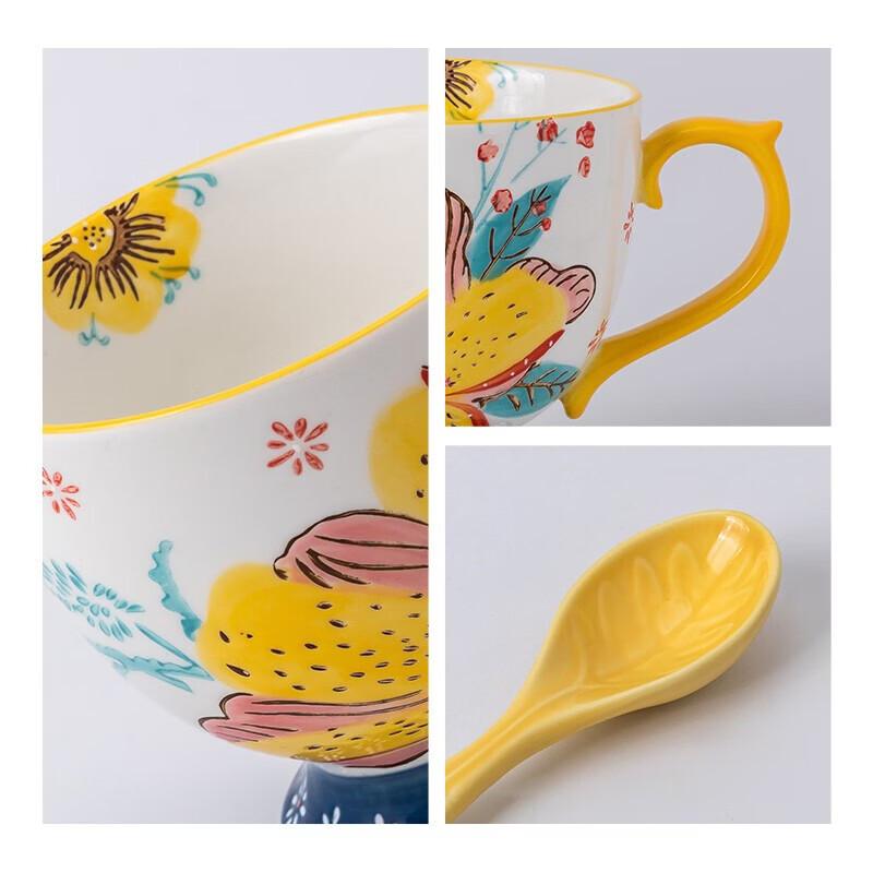 JOYYE Hand-Painted Ceramic Mug with Spoon