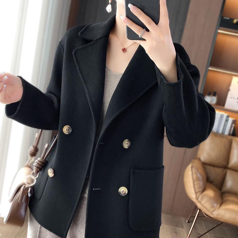 Women's Loose Woolen Coat for Autumn/Winter 2026 - Short, Small Size, Trendy Suit Collar Outerwear