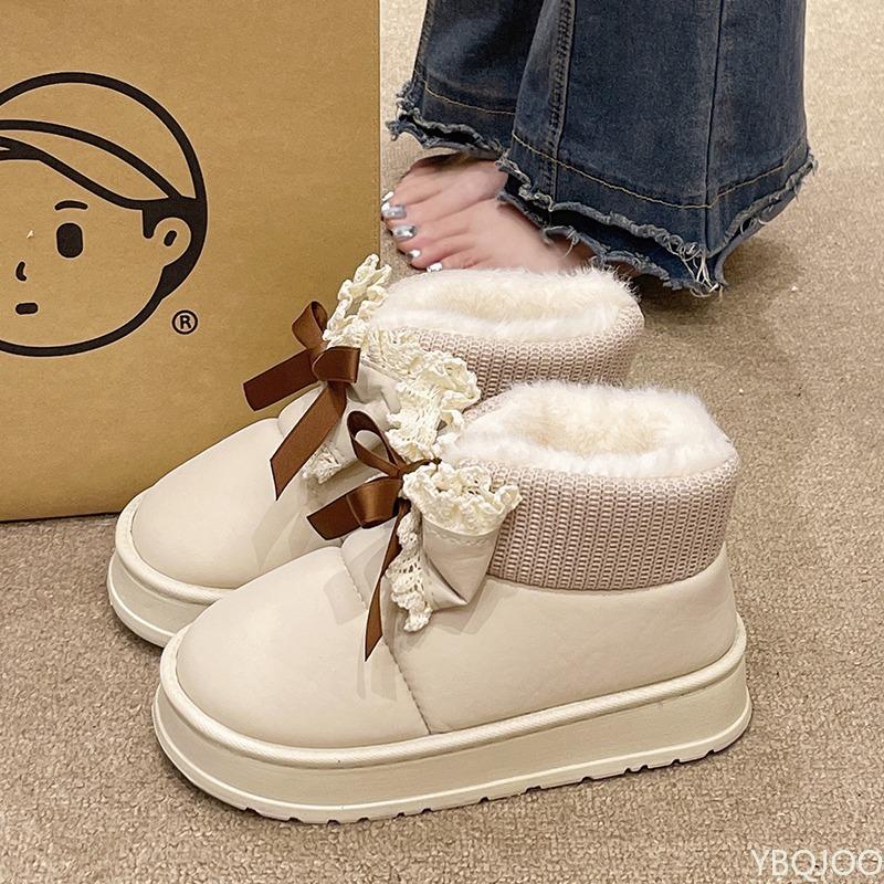 Fashion Thick soled versatile comfortable snow boots for women new winter with added fleece anti slip warm cold resistant cotton shoes