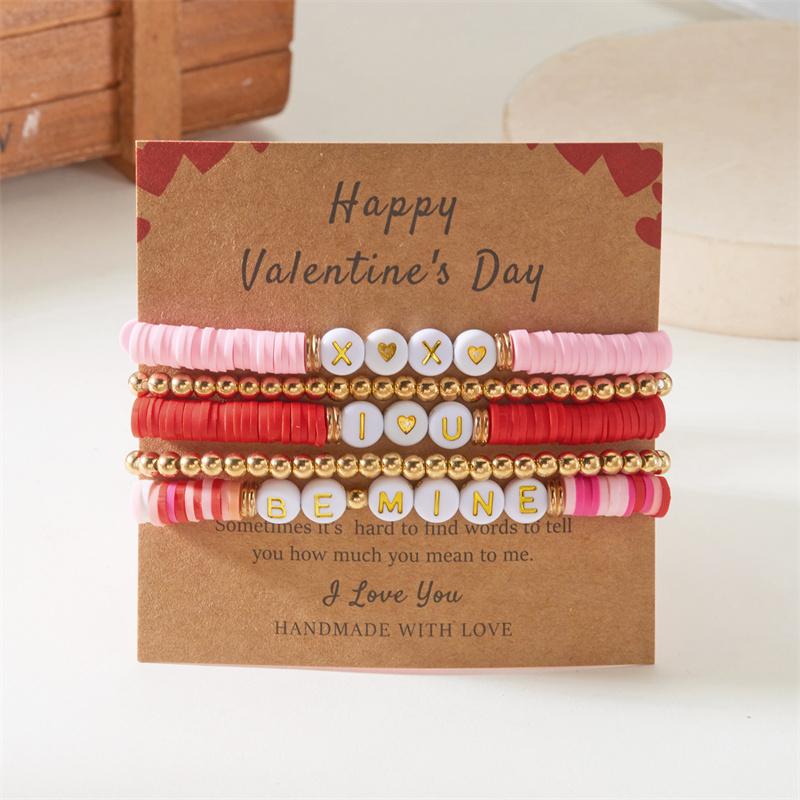 

5/6/7Pcs/Set Bohemian Polymer Clay Beaded Bracelets for Women Romantic Sweet Pink Wristband Bangle Valentine s Day Jewelry Gift