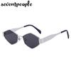 Small Frame Polygonal Sunglasses Women  Luxury Brand Designer Metal Punk Sun Glasses For Men Vintage Rhombus Sunglass Shades