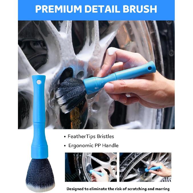 Car Wheel Cleaning Kit: Wheel And Rim Flagged Tip Brush, Bendable Barrel Brush, Wheelie Mitt, Scratch-Free Detail Brush For Rims & Tires - Durable &