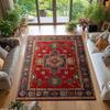 RAKKS Red Rug for Living Room,Bedroom, Beside,Kitchen, Door Mat, Non-Slip Floral Vintage Distress Print Pattern Carpet Washable