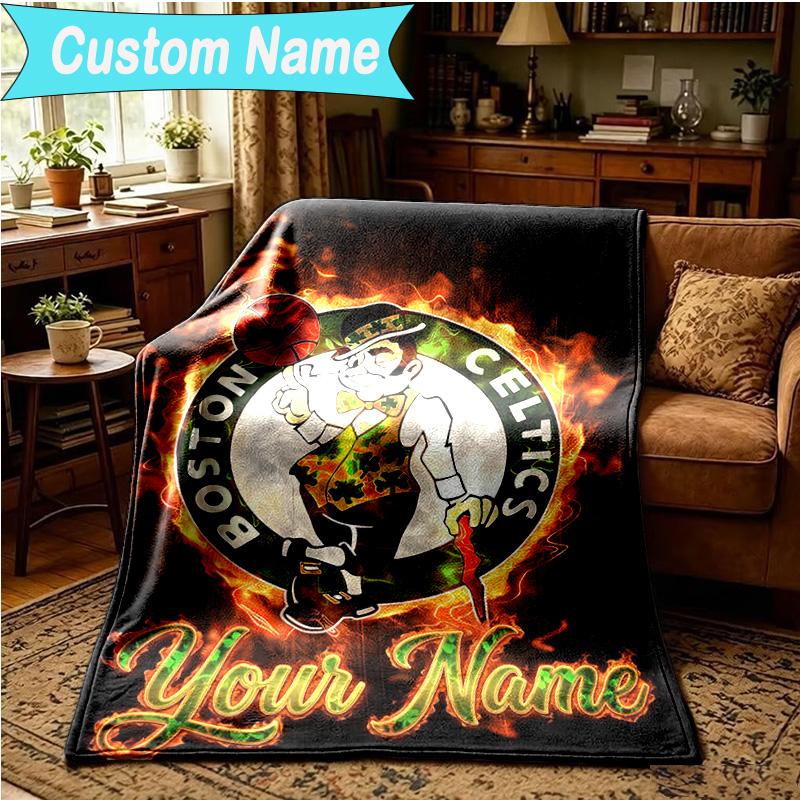 1PC Custom Name Blanket Celtics Logo Flannel Blankets Patterns Throw Blanket All-Season Soft Gift for Couch, Bed, Camping, Birthday Gifts