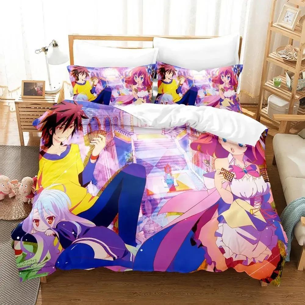 Cozy Durable Single Twin Full Queen King New Game No Life Sora and Shiro Size Bed Adult Kid Bedroom Sets Quilt