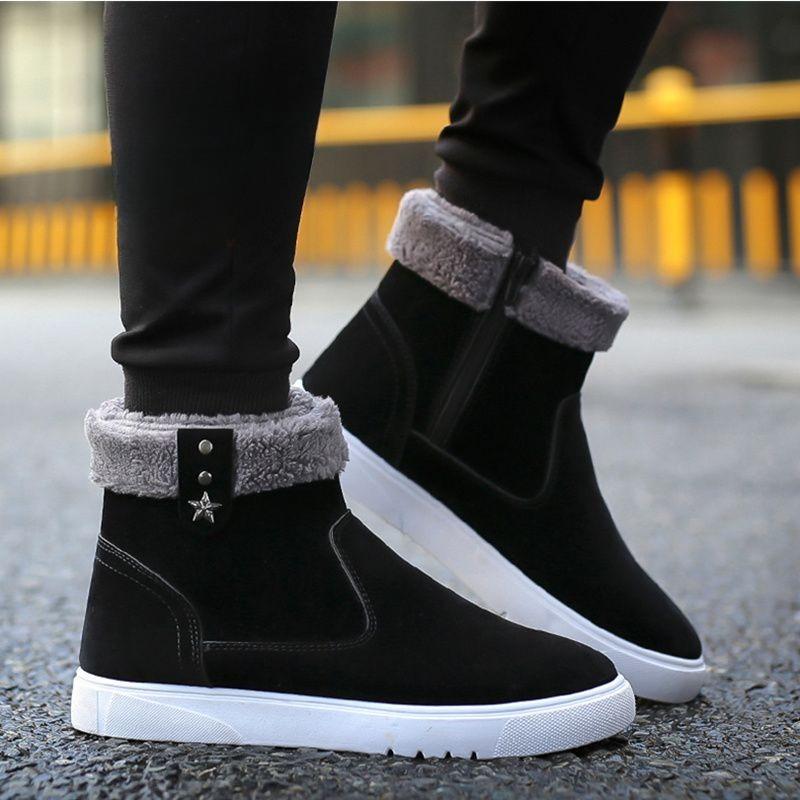 Vintage Men's Winter Snow Boots Warm Waterproof Anti Slip Thickened Fleece Lined Cotton Bread-Look Shoes Versatile Casual Wear