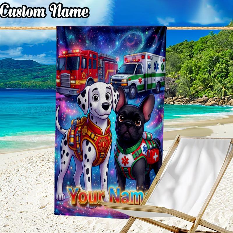 Custom Name Paw-Patrol Beach Towel - Soft, Ultra-Absorbent Microfiber, Lightweight, Perfect for Beach, Parties, Travel, Camping