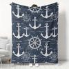 1pc Nautical Anchor Flannel Fleece Blanket - Hypoallergenic, All-Season Knit Fabric Throw, Digital Print, Multipurpose Cozy Warm