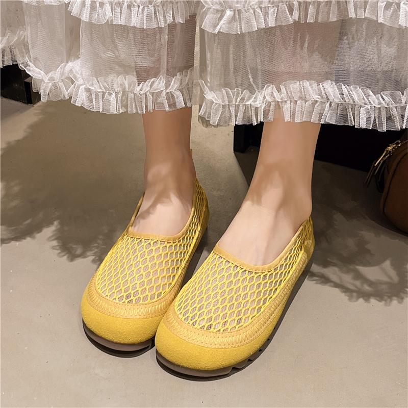 Fashion Women's Round Toe Flat Shoes Slip On Casual Shoes Non-slip Loafers New Mesh Plus Size Flats Women Summer Breathable Shoes Women