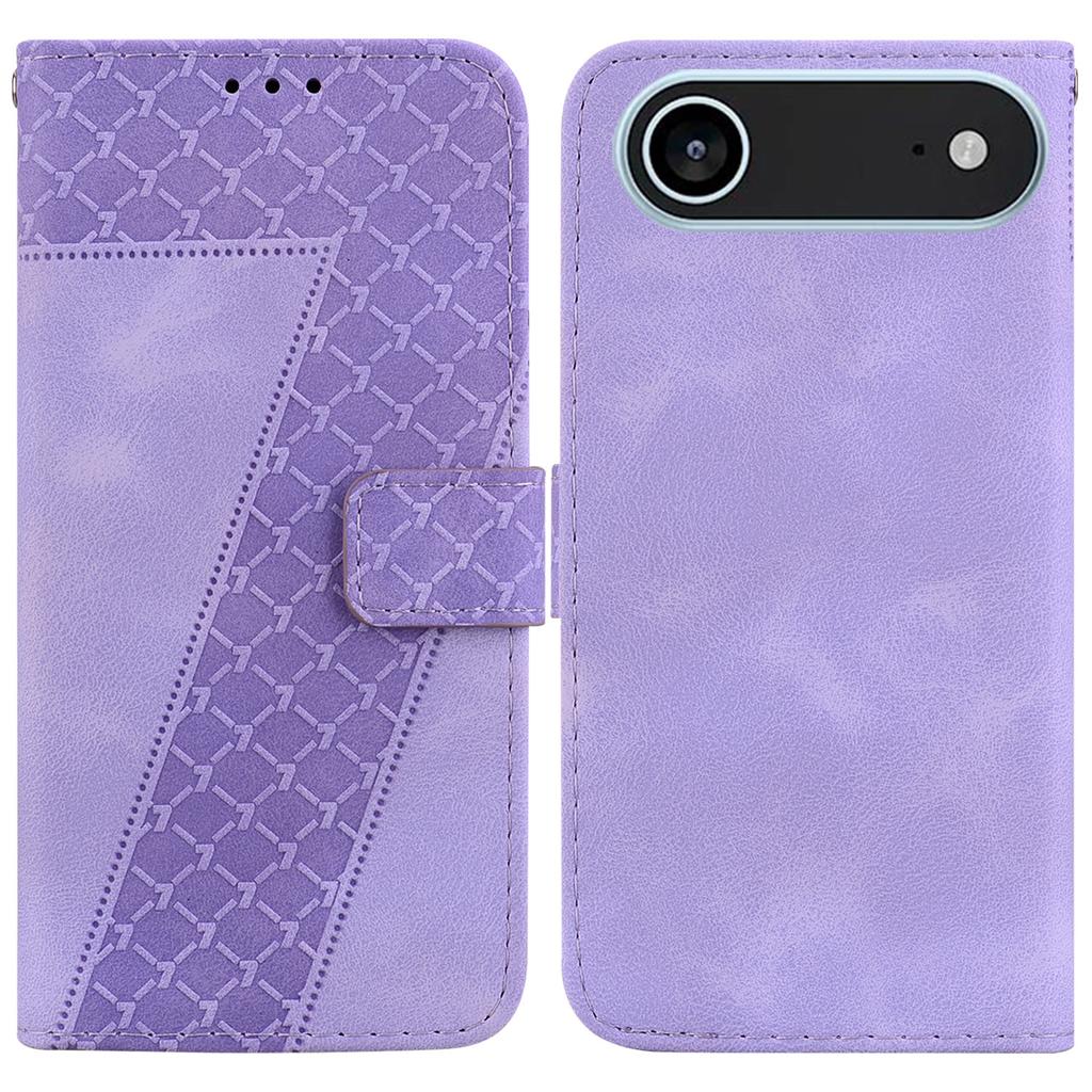 For iPhone 17 Air Stand Case 7-Shaped Pattern Imprint Leather Phone Cover with Strap