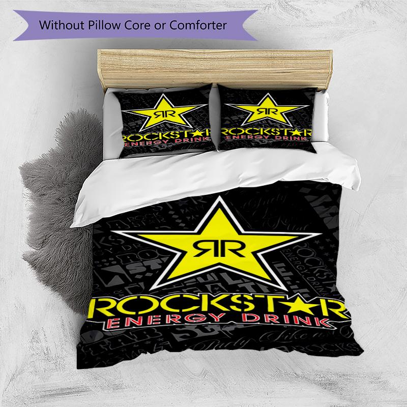 3pcs Rockstar logo pattern bedding set duvet cover set includes duvet cover &pillowcases, perfect all season bedroom decoration & gift