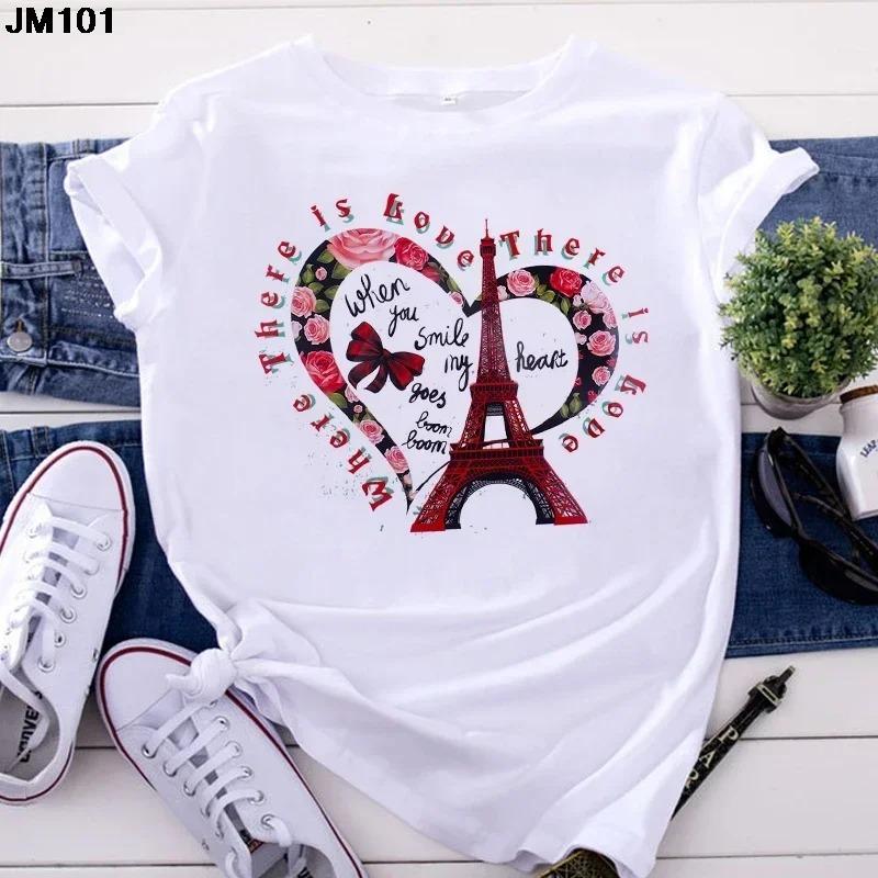Fashion Women's Tops Tshirt Harajuku Paris Eiffel Tower Printing T Shirt Casual Streetwear Short Sleeve Female T-shirts Clothing