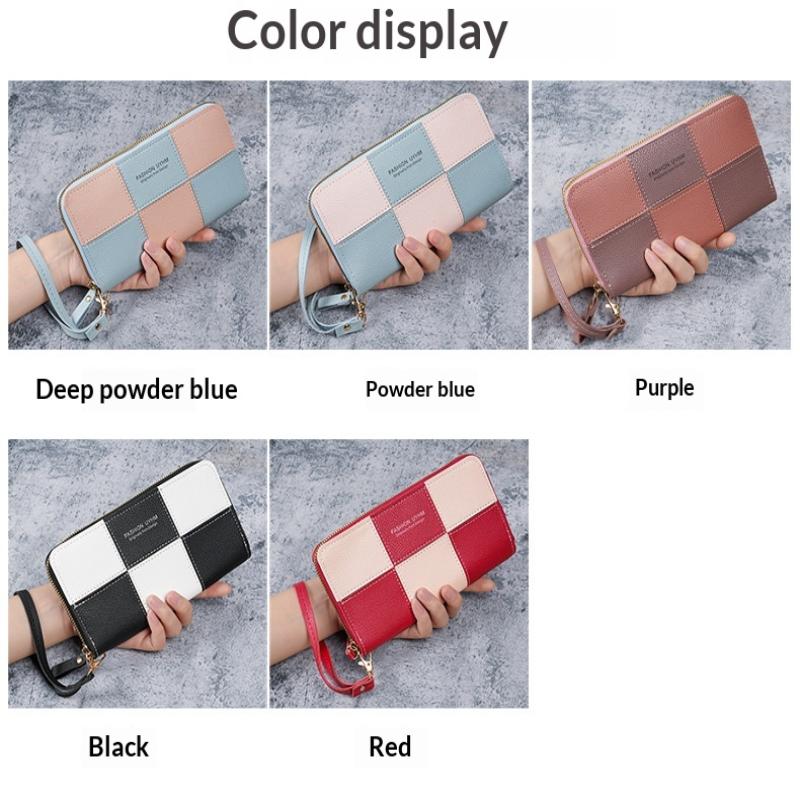 Korean Style Single Zipper Women'S Extra Large Capacity Long Wallet, Patchwork Coin Purse, Phone Bag, Fashionable And Versatile