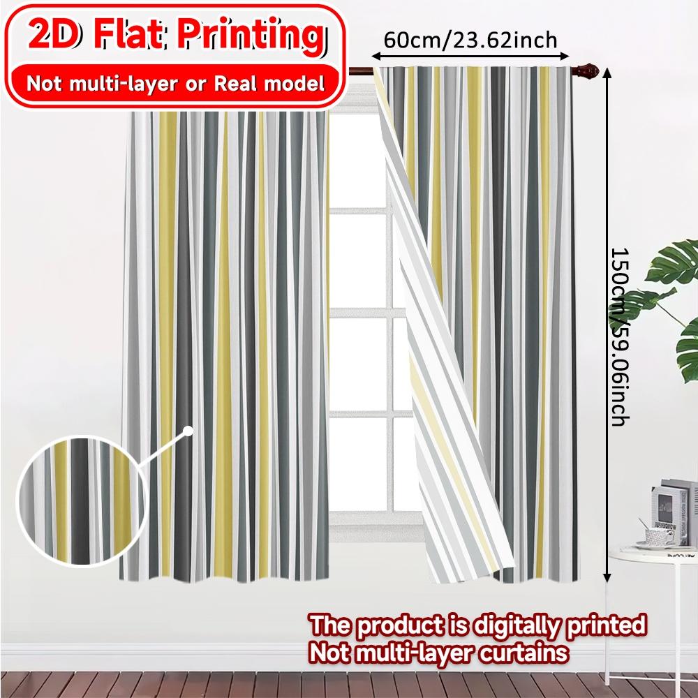 2 st, 2D FLATTRYCKTA Gardiner (Utan stång) Randig symfoni Semestertryckta gardiner Polyester Lättmonterade gardiner