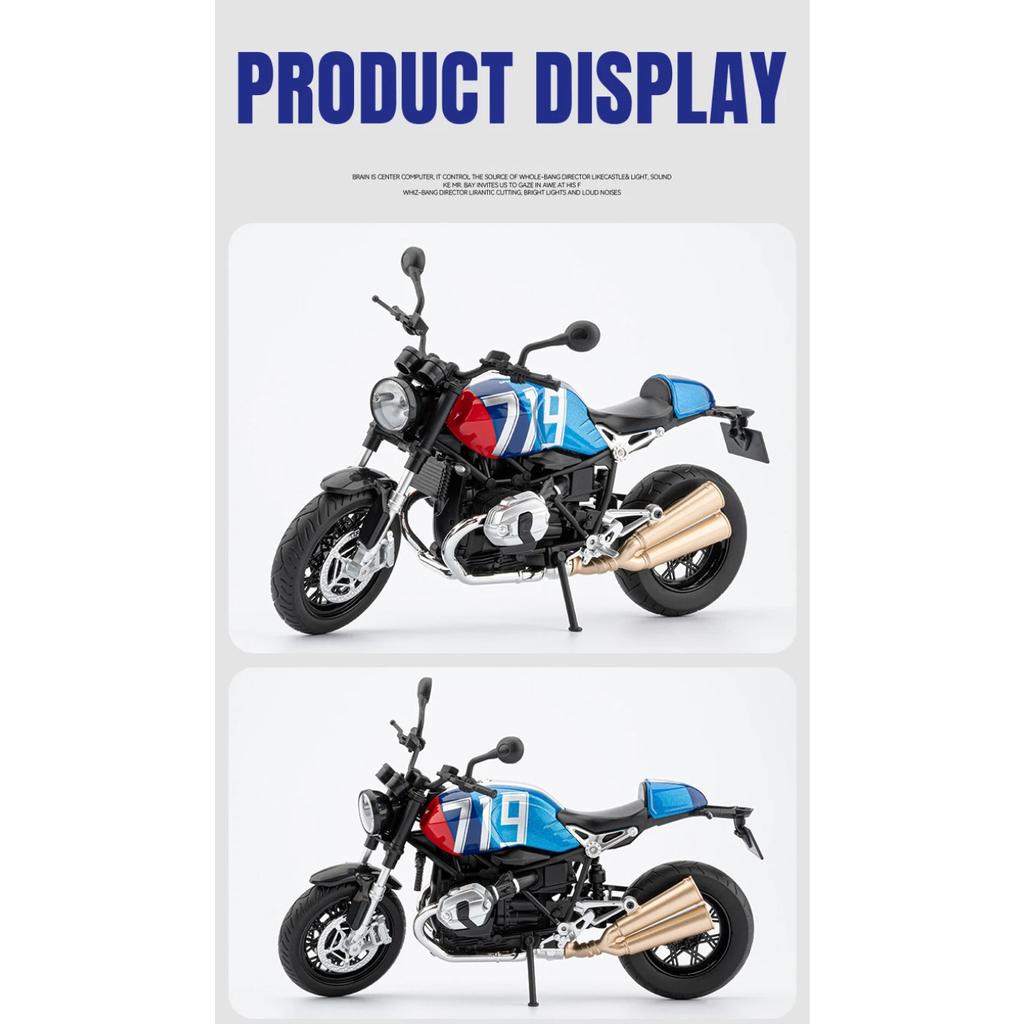 1/9 BMW R NINE T Alloy Cruise Sports Motorcycle Model Diecast Metal Toy Classic Street Racing Motorcycle Model Sound Light Kids Gift