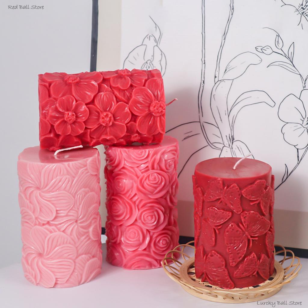 Flower Butterfly Cylindrical Silicone Candle Mold DIY Waves Soap Resin Plaster Making Chocolate Cooking Tool Wedding Decor Gifts