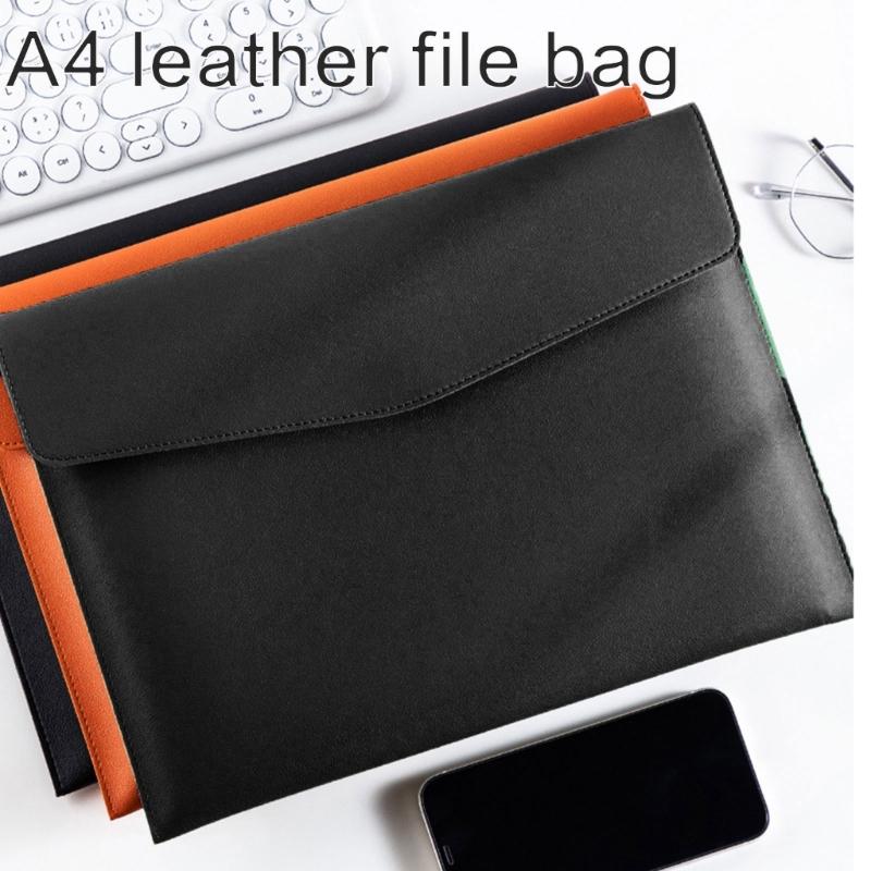 Large Capacity File Organiser Documents Pouches Magnetic Snap Closure Water Resistant Leather Document Folder For Office