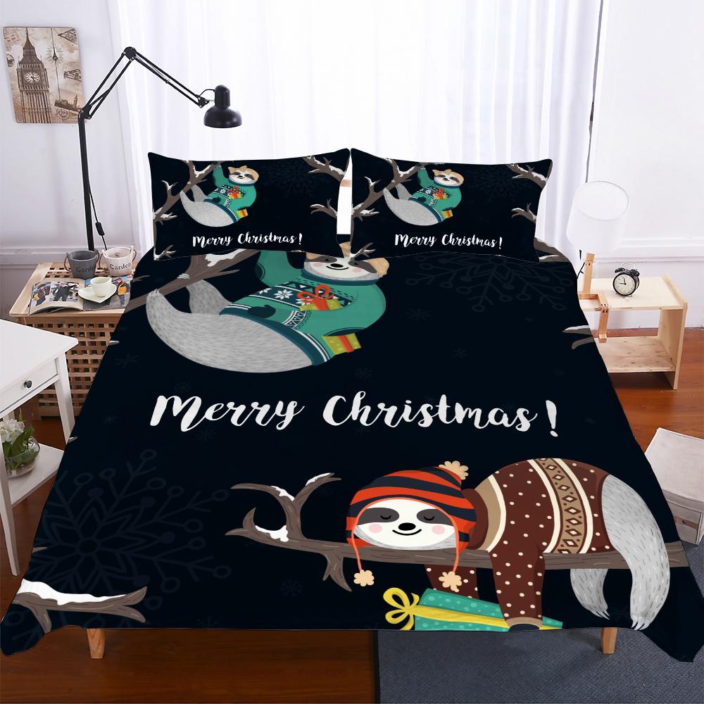 Bedclothes  Superking Bedding Merry Christmas Bedding Set 200X200 Lovely Bear New  Decorations Duvet Cover Set 3Pcs