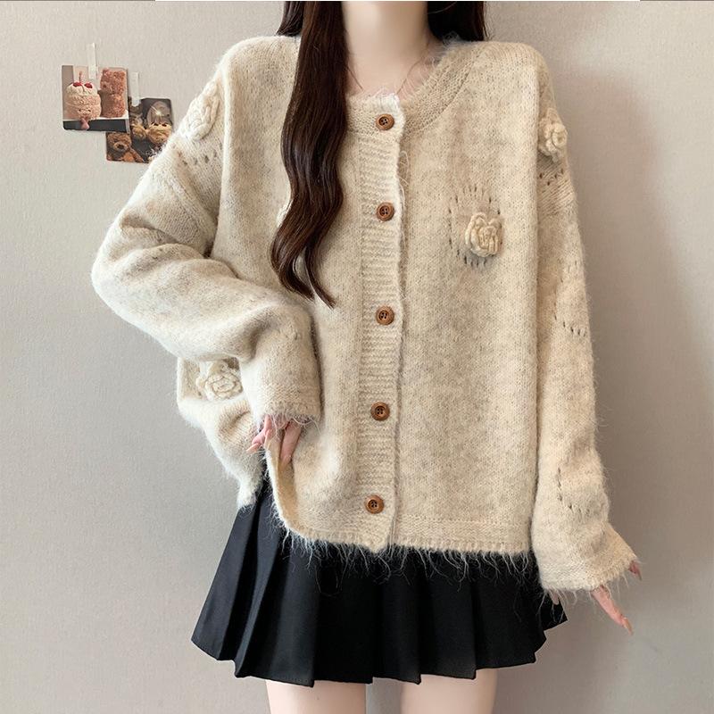 Women's Cardigan Sweater Knit Cardigan Autumn Knitted Top Korean Style