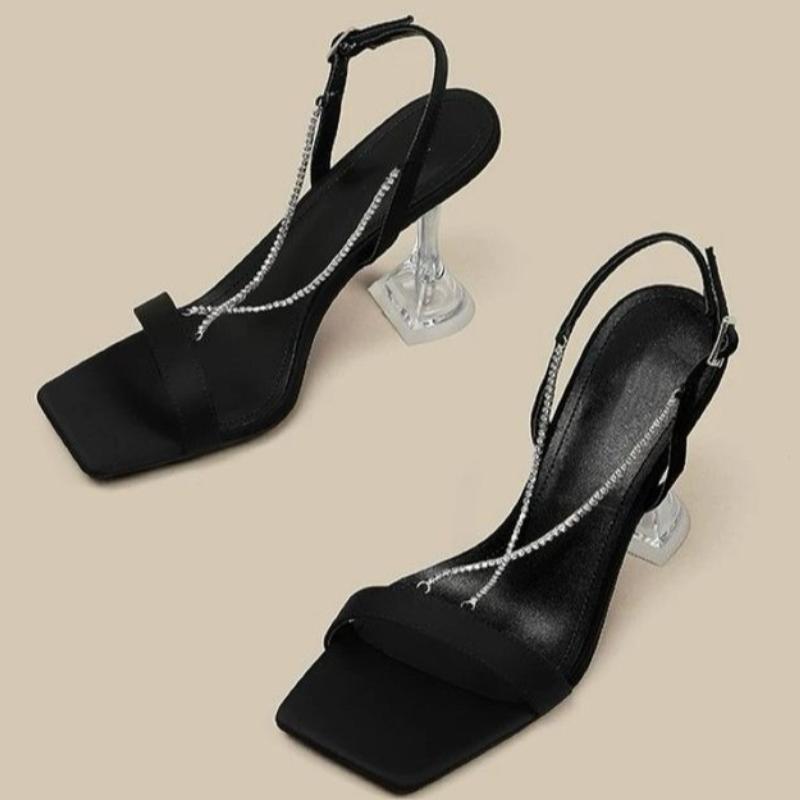 

Fashion Sandals for Woman Rhinestones Summer Sexy Open Toe Footwear Thin Heels Women s Shoes Diamond Party Weddings Stiletto Sandal 35 чёрный