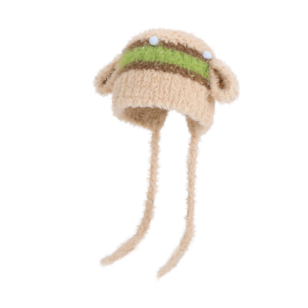 Ladies' Cute Plush Striped Knitted Hat Outdoor Warm Hoodie Lei Feng Hat