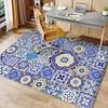 Elegant Grace Pattern Non-Slip Area Rug - Floor mat Crystal Velvet, Blue & Beige Floral Design, Soft Polyester Floor Mat for Liv