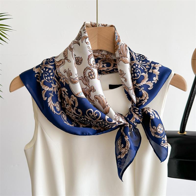 New floral small square scarf simulation silk scarf headscarf women's spring and summer scarf printed neck protection scarf professional scarf