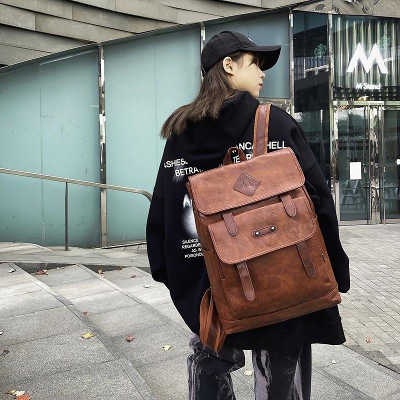 New Soft Leather Business Commuter Backpack Large Capacity Computer Schoolbag Versatile College Style Backpack