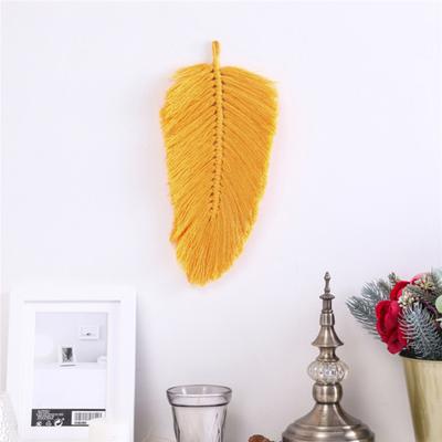 Tkany gobelin z piór makrama ścienna miękkie, delikatne wykonanie bawełniane wiszące pióro Boho Chic tkany liść na ścianę