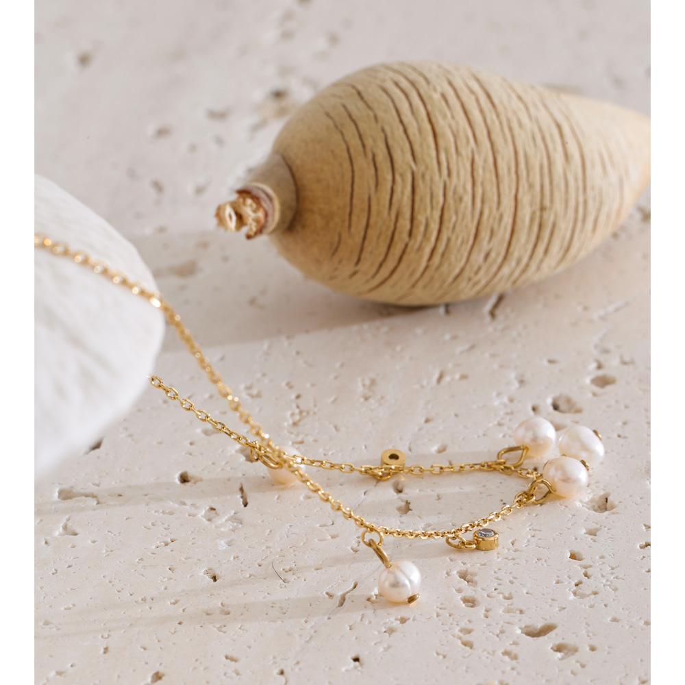 Yhpup Stainless Steel Natural Pearl Zirconia Drop Charm Necklace Popular Exquisite Aesthetic Premium Jewelry Recommend