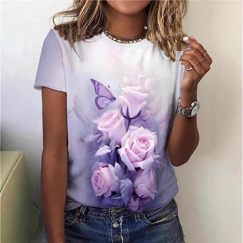 

3D Digital Printed Round Neck Short Sleeved Casual Pullover Round Neck Comfortable Refreshing Short Sleeved T-shirt S