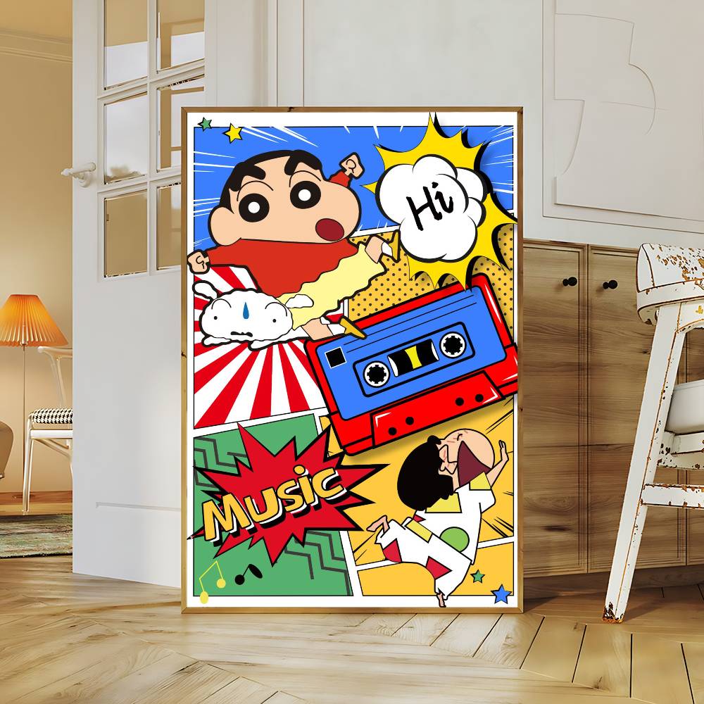 Anime C-Crayon Shin-Chan Whitepaper Poster Waterproof Paper Sticker Coffee House Bar Aesthetic Art Wall Painting