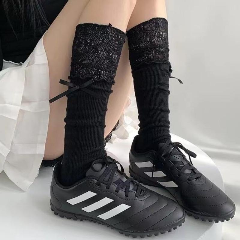 

Женские весенне-летние модные новые носки до икры с кружевом и бантом 1 pair чёрный