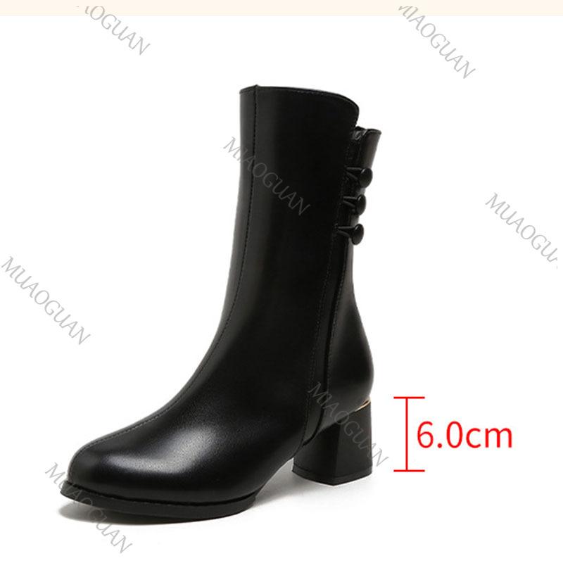 Fashion 2025 Autumn Winter New Cotton Short Boots for Women Chunky High Heeled Round Toe Side Zipper Botas Feminina Black Beige Botines