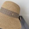 Straw Hat Versatile V Standard Plaid Bow Streamer Eaves Sunscreen Sunshade Bucket Hat Sun