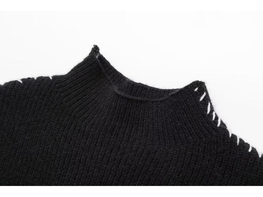 Spring Chic Color Block Round Neck Sweater - Versatile Knitwear with Patchwork Design for Warmth