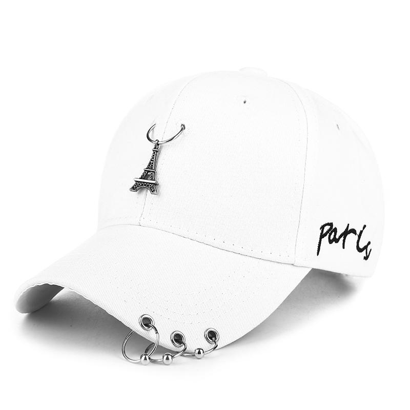 

Женская модная бейсболка, хип-хоп кепка, три кольца, кулон в виде Эйфелевой башни, уличная шляпа с декором, регулируемая, солнцезащитная шляпа белый