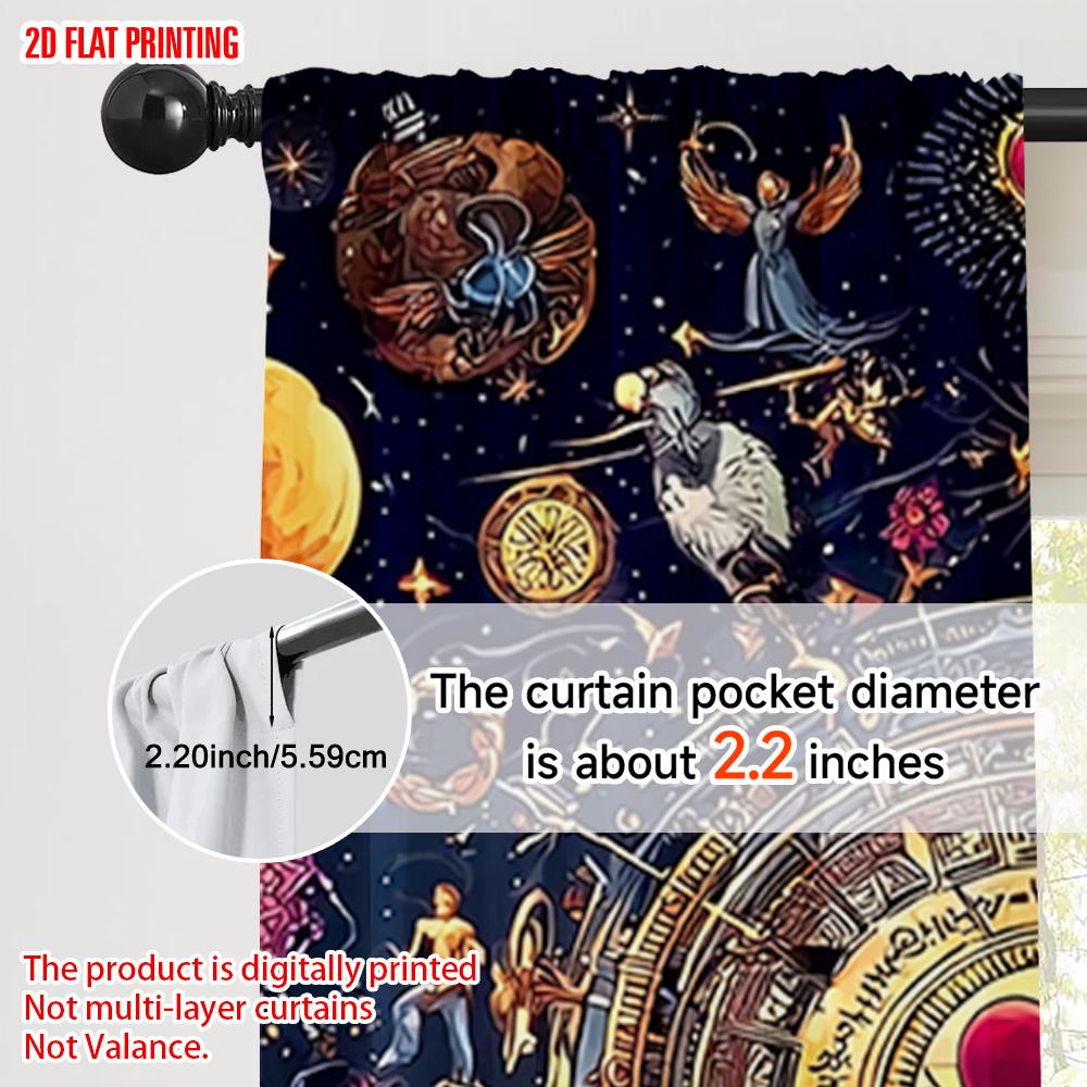 2pcs, Plane Printing Window Curtain Constellation Theme Polyester (without Rod) Versatile All Perfect for Bedroom & Living