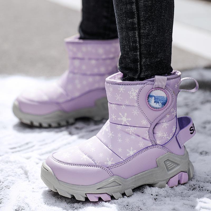 Children's Non-Slip Winter Snow Boots with Thickened Velvet, Steel Claws for Hiking