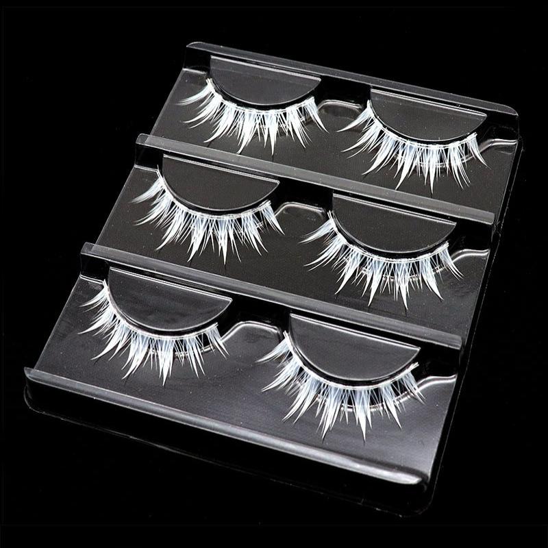 3Pairs Cross Strip White Eyelashes for Cosplay Makeup Natural Looking Long Lashes