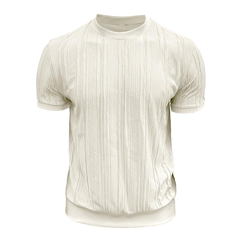 Men's Short Sleeve Jacquard T-Shirt, Loose Fit Crewneck Pullover, Breathable Moisture Wicking Vintage Casual Top